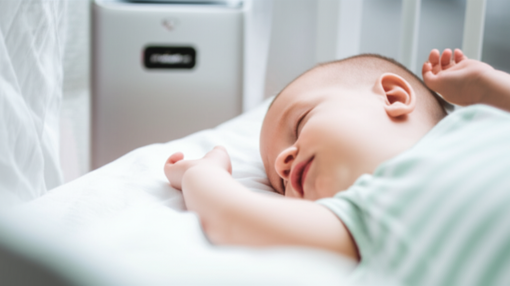 Generate a high-quality, relevant image prompt for an article about: Are Air Purifier Safe for Babie