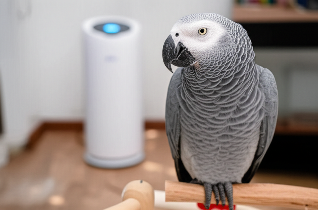 Generate a high-quality, relevant image prompt for an article about: Are Air Purifiers Bad For Parro