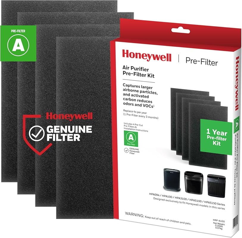 Honeywell HRF-A100 Pre-Filter Kit, 4 Count, captures dust, VOCs, pet, 