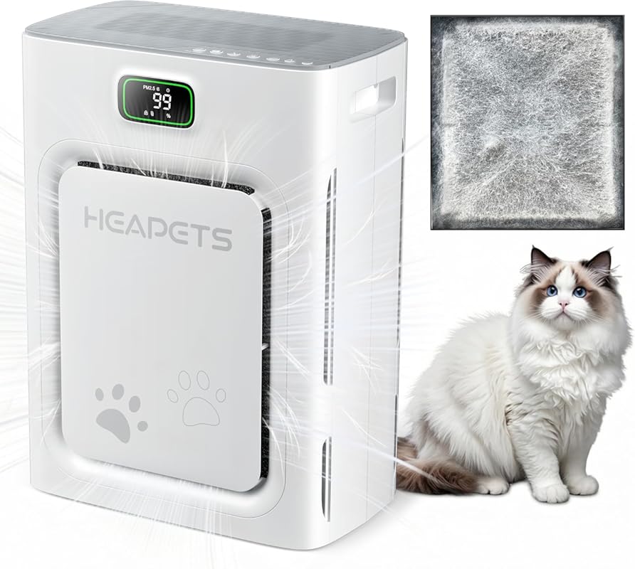 Pet Air Purifier with H13 HEPA Double-Sided Washable Filter, Covers 25