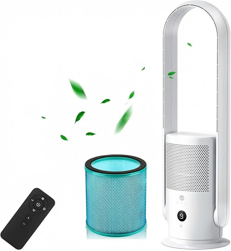 U ULTTY Bladeless Tower Fan with HEPA Air Purifier, 9 Speeds, 8H Timer