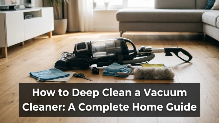 Disassembled vacuum cleaner with cleaning tools on a wooden floor ready for maintenance.