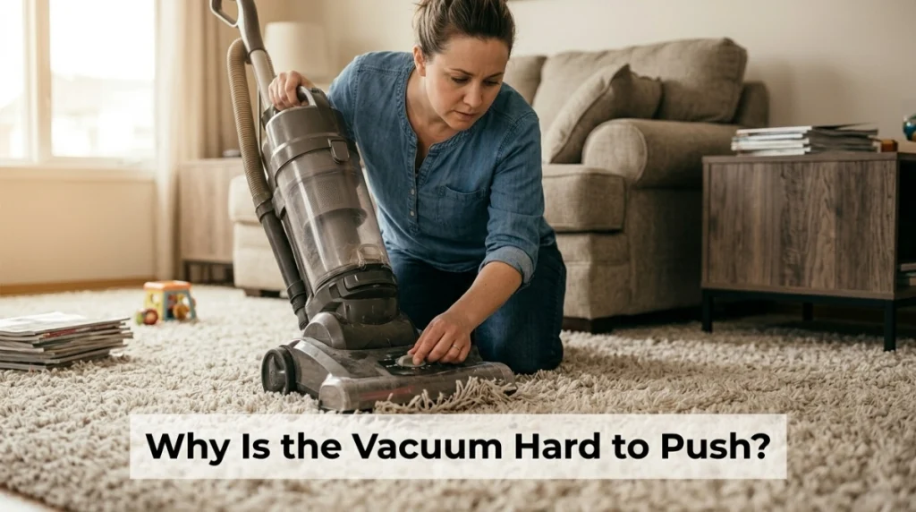 Vacuum head stuck on high-pile carpet because of low clearance and strong suction