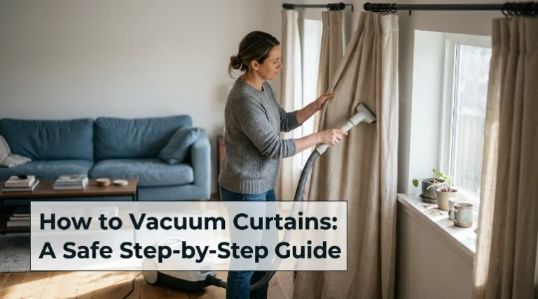 How to vacuum curtains safely with an upholstery attachment while curtains remain hanging