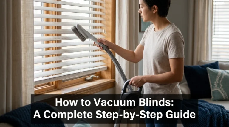How to vacuum blinds safely with a soft dusting brush on horizontal window slats