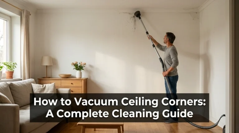 How to vacuum ceiling corners using a soft brush attachment and long extension wand