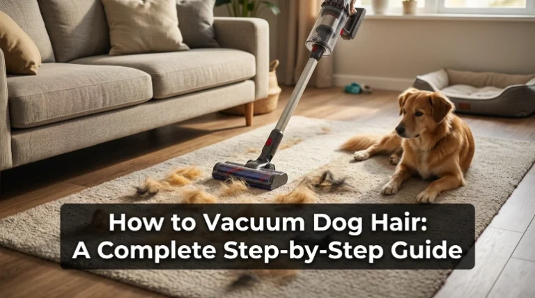 How to vacuum dog hair from carpet using a pet-friendly vacuum in a living room