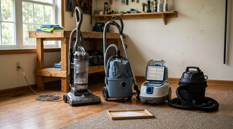 Bagged, bagless, HEPA-filtered, and shop vacuums compared for dry baking soda cleanup.
