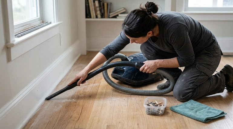 How to vacuum after renovation by cleaning baseboard edges before slow overlapping floor passes.