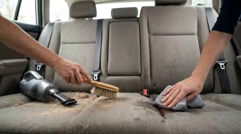 How to vacuum car seats with pet hair and sand while keeping dry vacuum away from spills