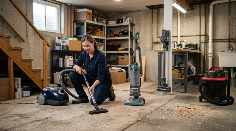 How to vacuum a basement using HEPA, wet/dry, canister, upright, or cordless vacuums.