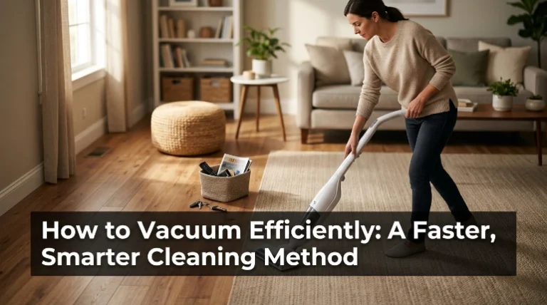 How to vacuum efficiently using slow overlapping passes in an organized living room
