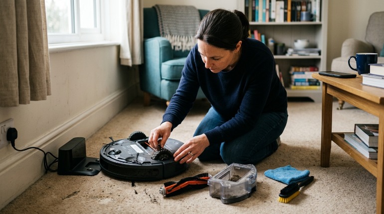 Robot vacuum on dock during safe reset and troubleshooting steps