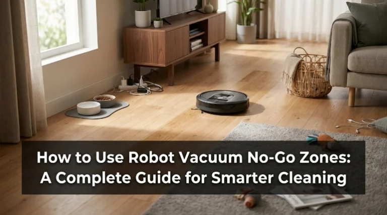Robot vacuum using no-go zones around pet bowls, cables, and household obstacles