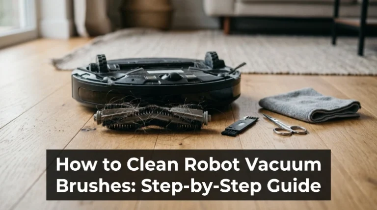 How to clean robot vacuum brushes with roller, hair-removal tool, scissors, and microfiber cloth