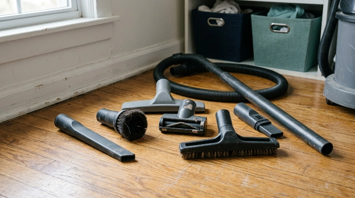 Seven vacuum tools showing how to choose the right vacuum attachment for different cleaning jobs