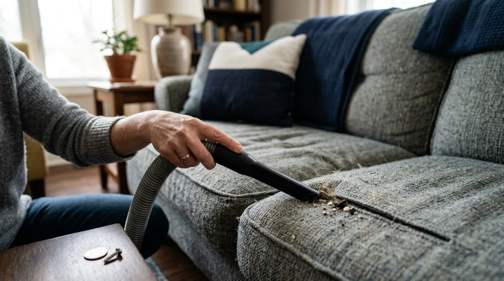 How to use vacuum crevice tools slowly along a sofa seam without blocking airflow