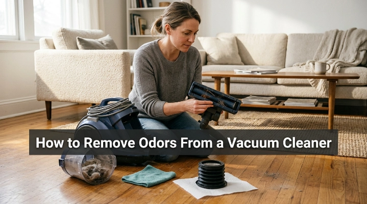 How to remove odors from a vacuum cleaner by cleaning its bin, filter, and brush roll