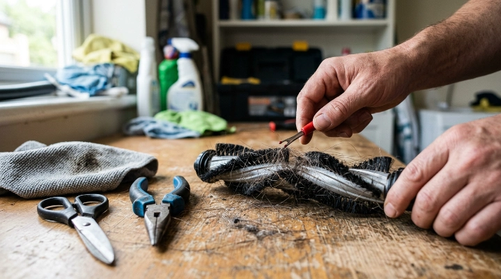 Cleaning tools beside vacuum brush roller