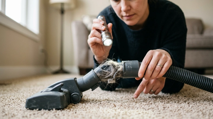 Vacuum hose inspection showing clog causes