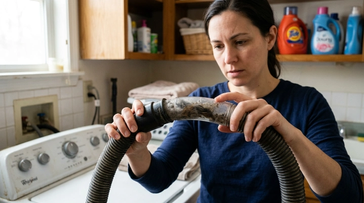 Dust and debris buildup inside a dirty vacuum hose