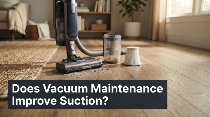 Vacuum filter and dust bin maintenance showing how cleaning can improve vacuum suction.