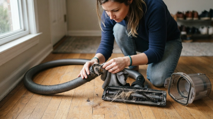 Why did my vacuum lose suction after cleaning? Hose clog, tangled brush roll, and bin seal inspected.