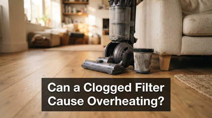 Dust-clogged vacuum filter showing how restricted airflow can cause overheating