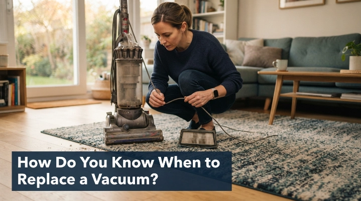 Old vacuum leaving debris after maintenance, showing how to know when to replace a vacuum.