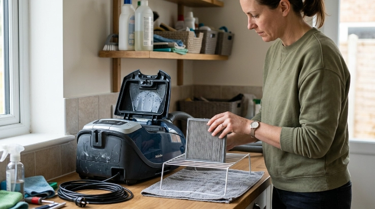 What happens if you install a wet filter? Homeowner removes damp filter for safe air-drying.
