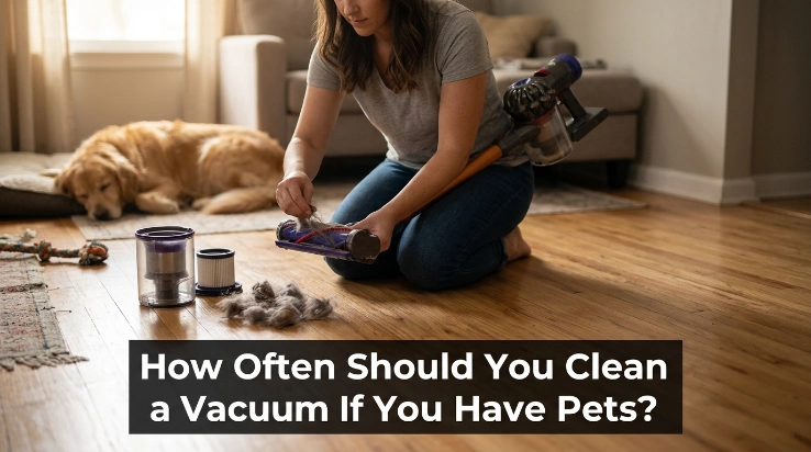 Vacuum bin, brush roll, filter, hose, and pet attachment arranged for maintenance