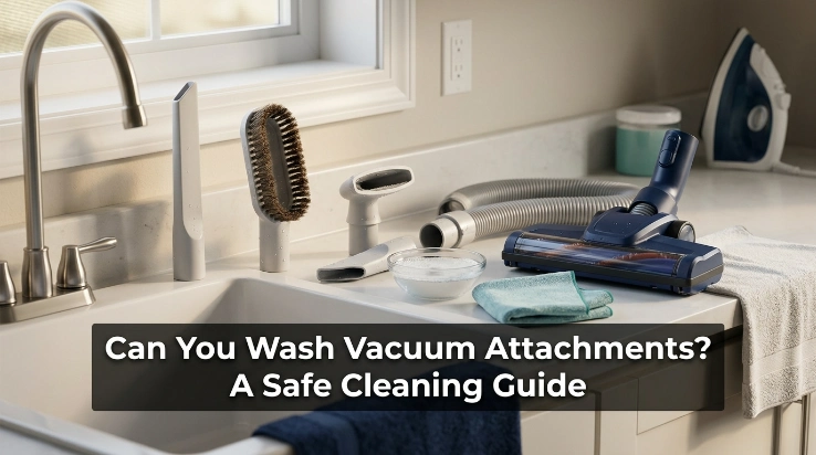 Different vacuum attachments being inspected and cleaned according to whether each tool is powered or washable