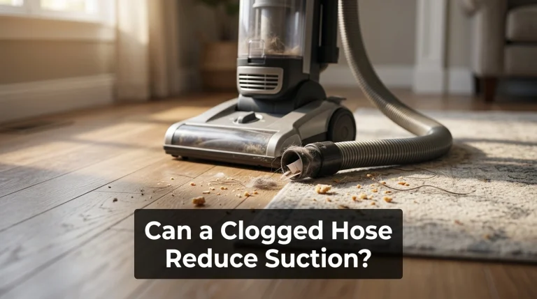 Clogged vacuum hose showing how restricted airflow can reduce suction and cleaning performance