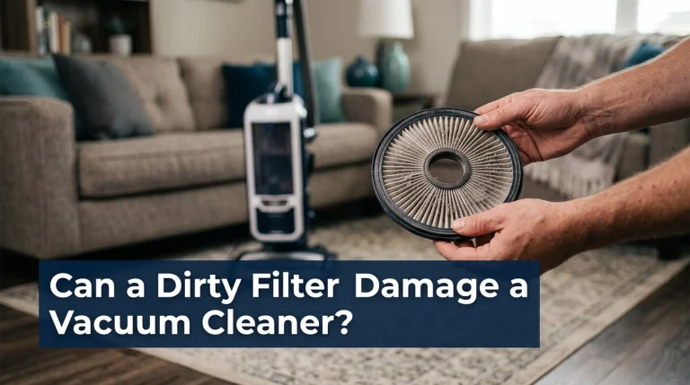 Dirty vacuum filter removed from cleaner in a realistic home living room