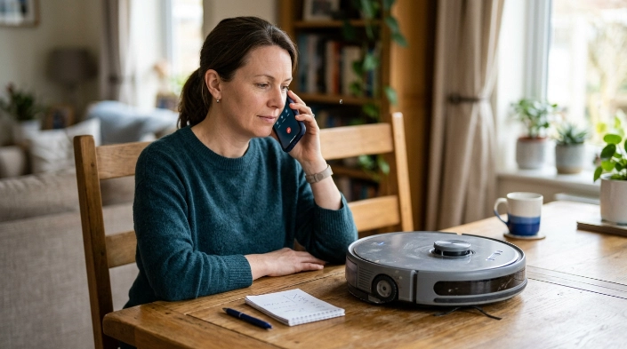 Homeowner contacting support after persistent robot vacuum sensor and navigation faults