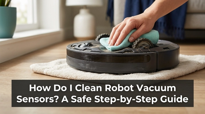 How do I clean robot vacuum sensors using a microfiber cloth on the underside sensor area