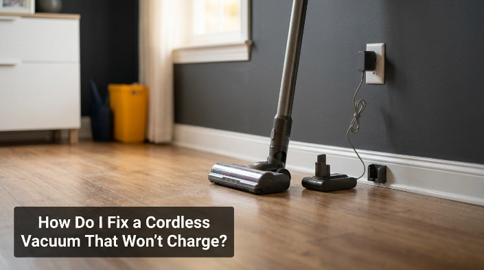 How do I fix a cordless vacuum that won't charge? Vacuum, charger, battery, and outlet troubleshooting.