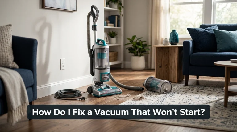 Vacuum troubleshooting scene for how to fix a vacuum that won't start.