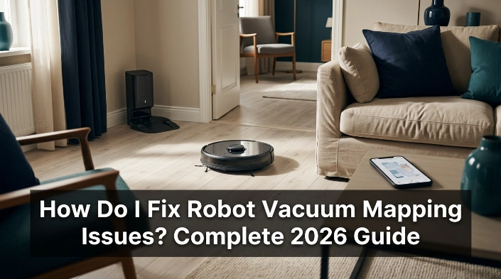 Robot vacuum navigating a home for a guide on how to fix robot vacuum mapping issues