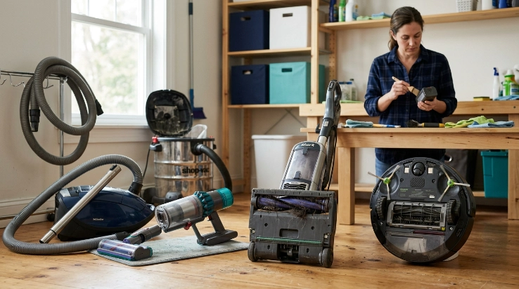 Five vacuum types illustrating how an annual vacuum maintenance checklist changes by machine design