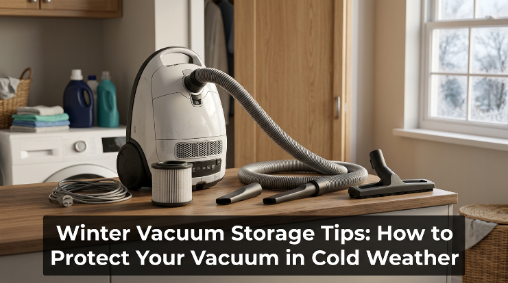 Winter vacuum storage tips showing a clean vacuum prepared for safe cold-weather storage