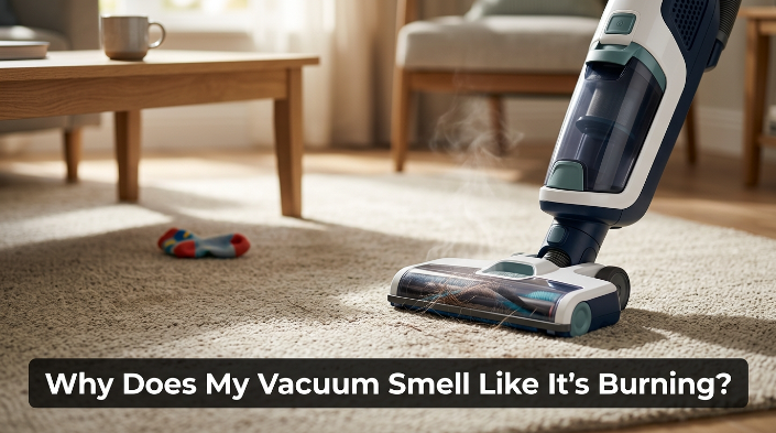 Upright vacuum illustrating why a vacuum may smell like it's burning during use