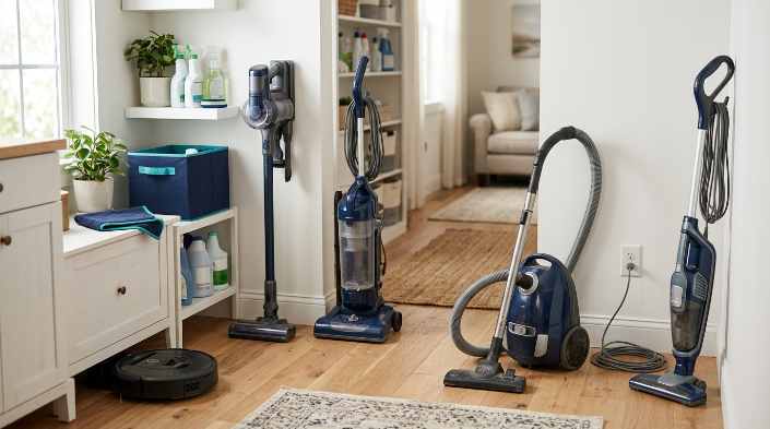 Five vacuum types shown together to compare common clog-prone designs.