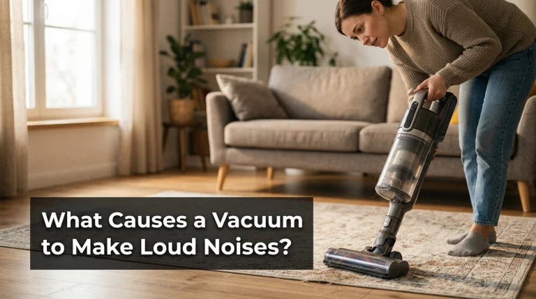 Homeowner checking a noisy vacuum for common airflow, brush roll, and mechanical problems