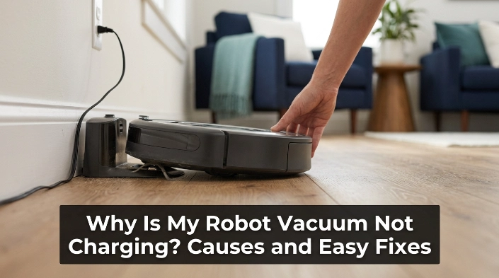 Robot vacuum not charging while a homeowner checks its dock and charging contacts