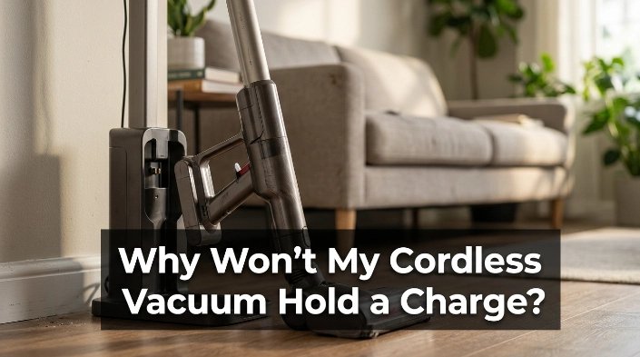 Cordless vacuum on charging dock illustrating why a cordless vacuum won't hold a charge